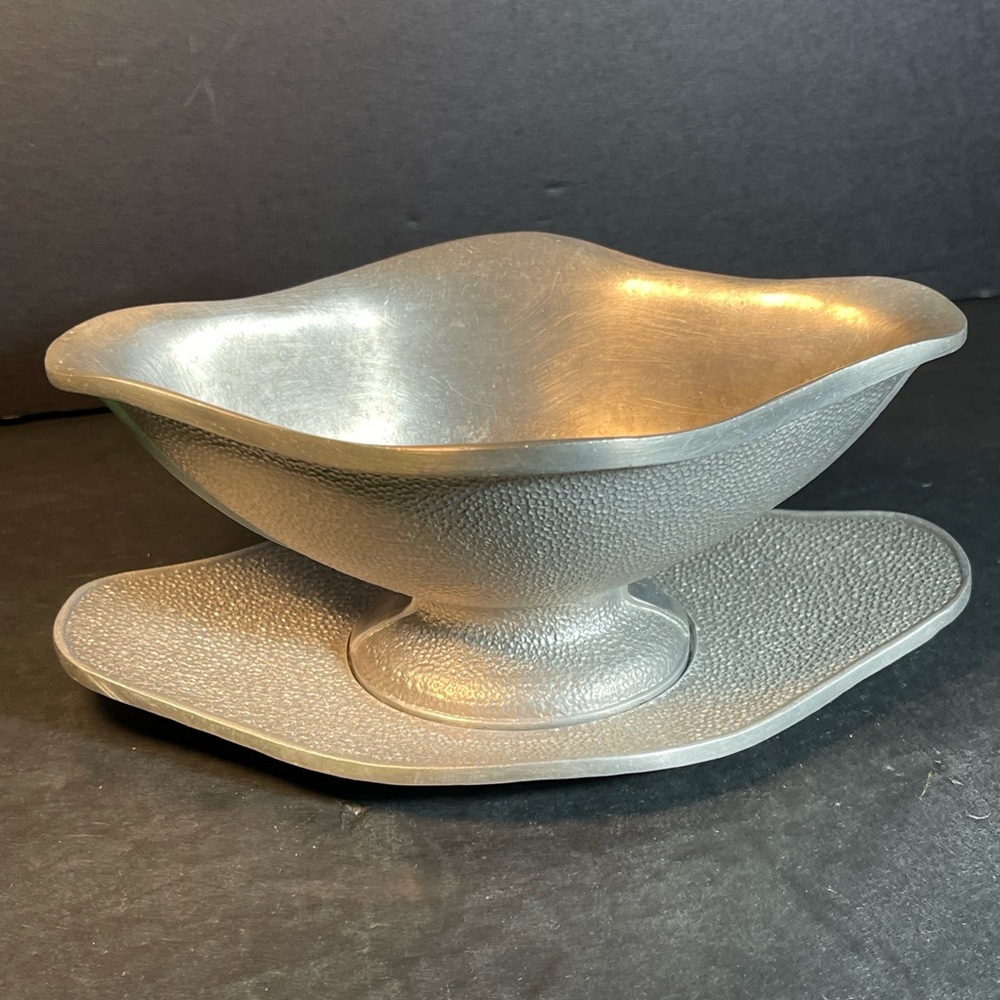 Vtg 2 Pc Guardian Service Ware Heavy Aluminum Sauce Gravy Boat w/Underplate T77